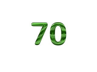 Green Number 70 isolated white background