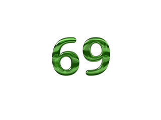 Green Number 69 isolated white background