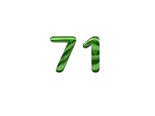 Green Number 71 isolated white background