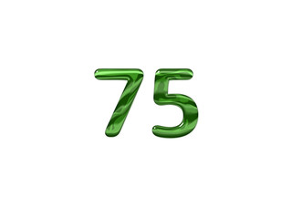 Green Number 75 isolated white background