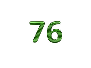 Green Number 76 isolated white background