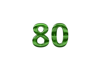 Green Number 80 isolated white background