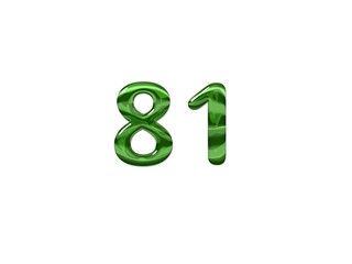 Green Number 81 isolated white background