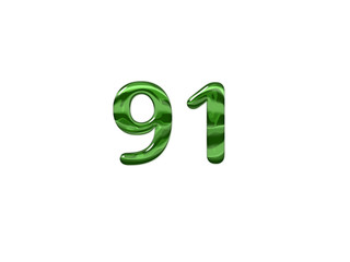 Green Number 91 isolated white background