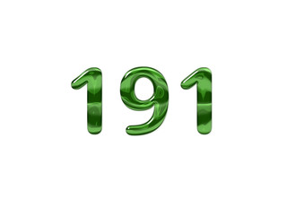 Green Number 191 isolated white background