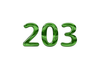 Green Number 203 isolated white background