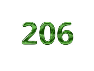 Green Number 206 isolated white background