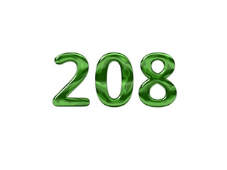Green Number 208 isolated white background