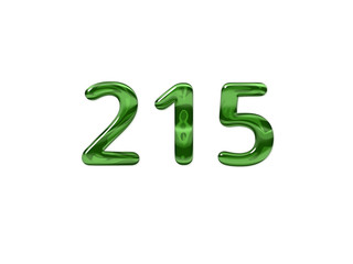Green Number 215 isolated white background