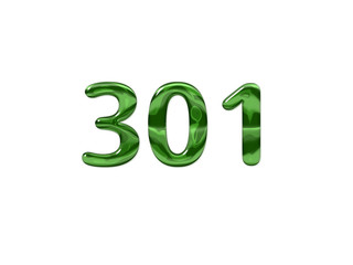 Green Number 301 isolated white background