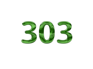Green Number 303 isolated white background