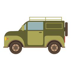 Off-road car suv in flat style a vector.The vehicle for trips and travel on the woods and bad roads.Off-road  car