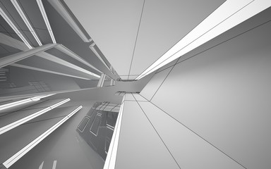 Abstract white interior highlights future. Polygon drawing . Architectural background. 3D illustration and rendering