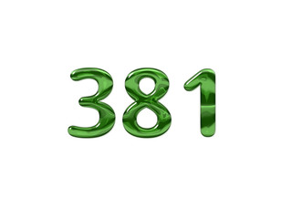Green Number 381 isolated white background