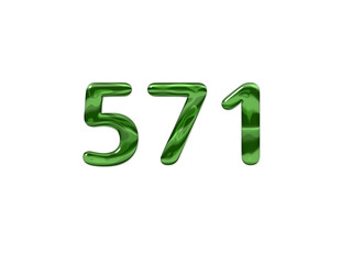 Green Number 571 isolated white background