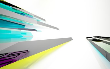 Naklejka premium abstract architectural interior with gradient geometric glass sculpture. 3D illustration and rendering