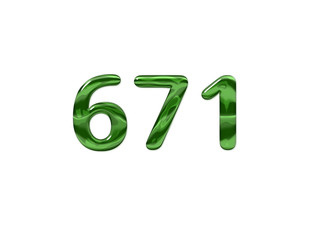 Green Number 671 isolated white background
