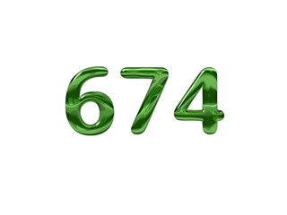 Green Number 674 isolated white background