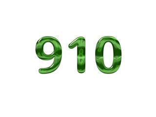 Green Number 910 isolated white background
