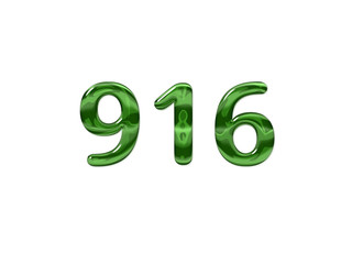 Green Number 916 isolated white background