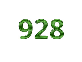 Green Number 928 isolated white background