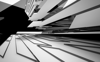 Obraz premium Abstract white interior of the future, with glossy black wall and floor. 3D illustration and rendering