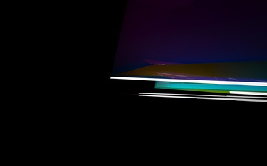 Abstract interior of the future in a minimalist style with gradient colored sculpture. Night view . Architectural background. 3D illustration and rendering