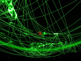 Fototapeta na wymiar Haiti on green model of planet Earth with network representing green age, travel and communication.