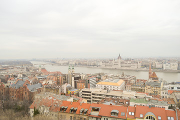 Naklejka na ściany i meble Hungarian Parliament Building from Fisherman's Bastion in Budapest on December 29, 2017.