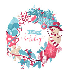 Vector Christmas round frame.