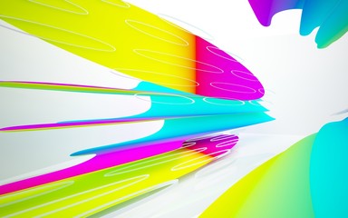 Obraz premium abstract architectural interior with colored smooth sculpture. 3D illustration and rendering