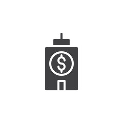 Money building vector icon. filled flat sign for mobile concept and web design. Dollar bank simple solid icon. Symbol, logo illustration. Pixel perfect vector graphics
