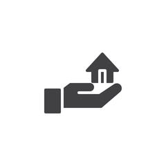 Fototapeta na wymiar Hand holding house vector icon. filled flat sign for mobile concept and web design. Property insurance simple solid icon. Symbol, logo illustration. Pixel perfect vector graphics