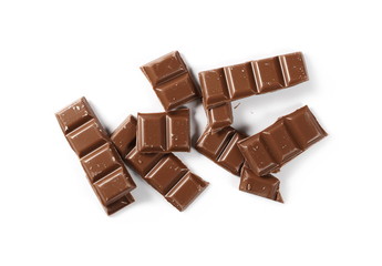 Chocolate bars isolated on white background, top view