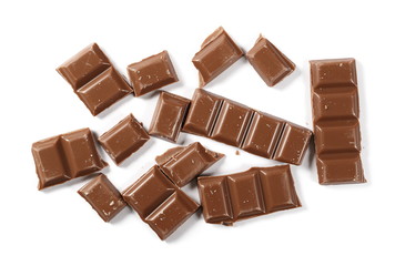 Chocolate bars isolated on white background, top view