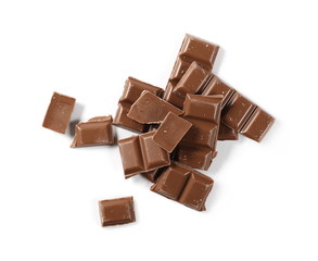 Chocolate bars isolated on white background, top view