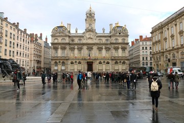 Fototapeta premium Lyon, France. View of Place Des Terreau with The Hôtel de Ville, the city hall of the City of Lyon.