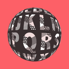 alphabet ball with dotted letters in black silver red