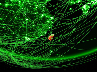 Taiwan on green model of planet Earth with network representing green age, travel and communication.