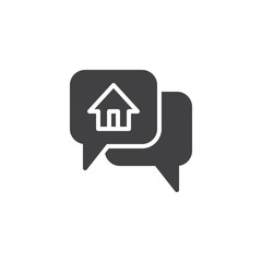 Real estate chat vector icon. filled flat sign for mobile concept and web design. Speech bubble with home simple solid icon. Symbol, logo illustration. Pixel perfect vector graphics