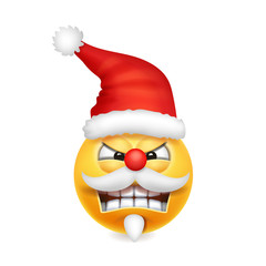 Cute angry Santa Claus smile emoji icon emoticon