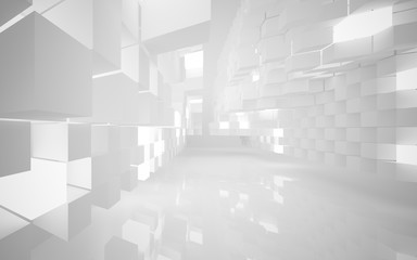 Abstract white interior of the future, with neon lighting. 3D illustration and rendering