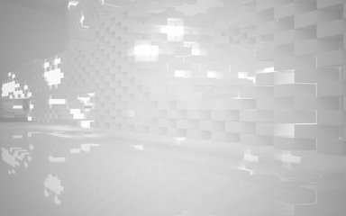 Abstract white interior of the future, with neon lighting. 3D illustration and rendering