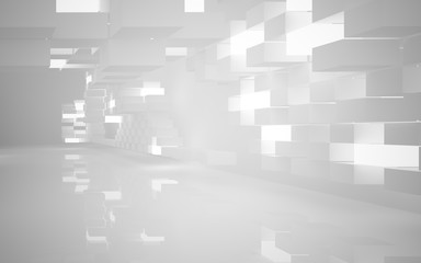 Abstract white interior of the future, with neon lighting. 3D illustration and rendering