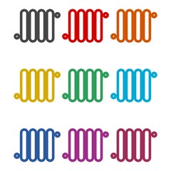 Heating radiator icon or logo, color set