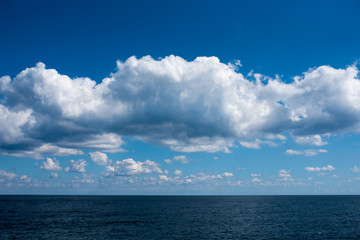 Sea and wonderful clouds. It was photographed on the East Coast of Korea on September 25, 2018. Due to the clear weather, the boundary between the sea and the sky is clear.