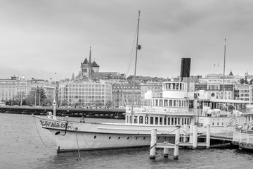 Fototapeta premium Geneva skyline in Switzerland at twilight