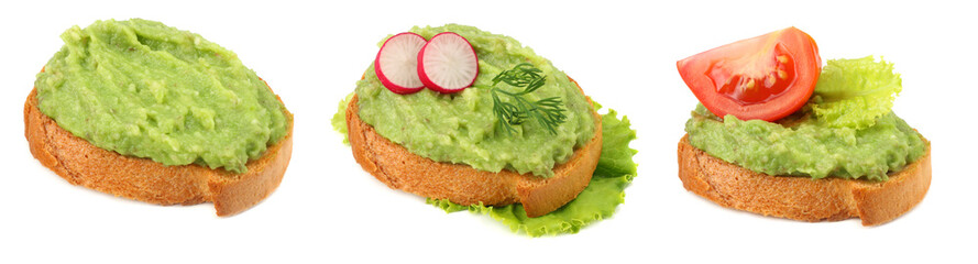sandwich with avocado cream isolated on white background. Healthy food