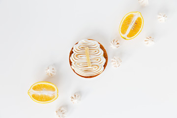 meringue with orange slice in white background