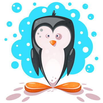 Cute, crazy penguin. Ice illustration.